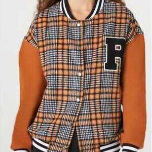Forever 21 Women's Varsity Style Check Plaid Bomber Jacket Size S